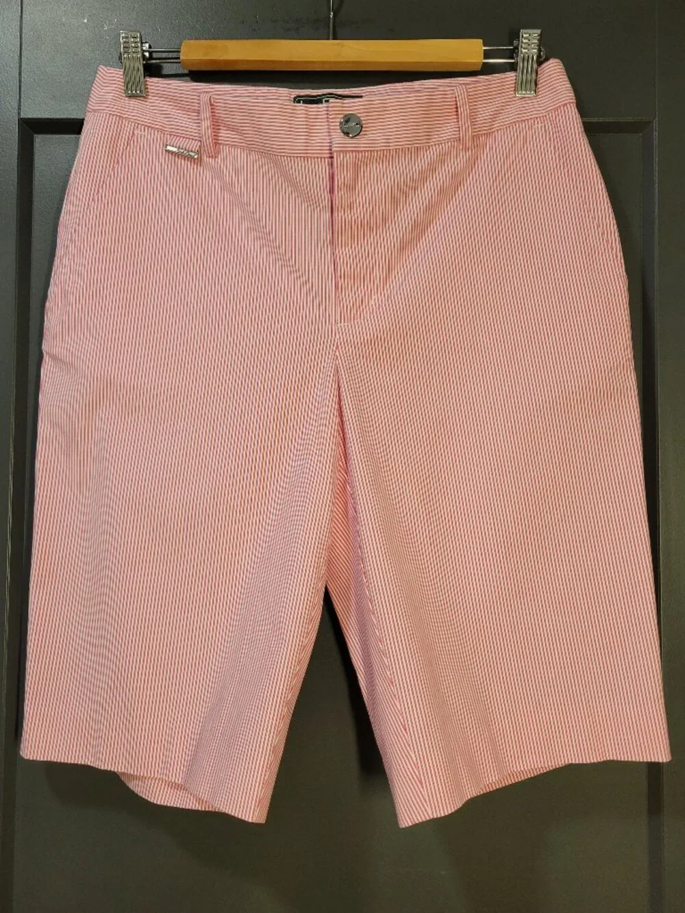 Ralph Lauren  Bermuda Shorts  Size 6 Flat Front Pink/White Pinstripe Cotton